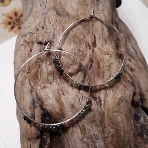 Silver Tourmaline Hoops